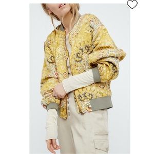 Free People Yellow Printed Bomber Jacket Size XS